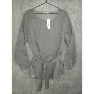 Agnes Orinda Black White Houndstooth Print Peplum Tie Waist Top Plus Size 3X